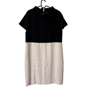 Piazza Sempione Ivory Black Short Sleeve Funnel Neck Sheath Dress Womens Size 12